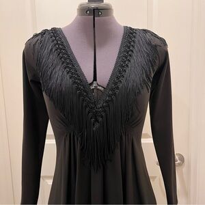 Elegant Black Long Sleeve Dress with Tassels